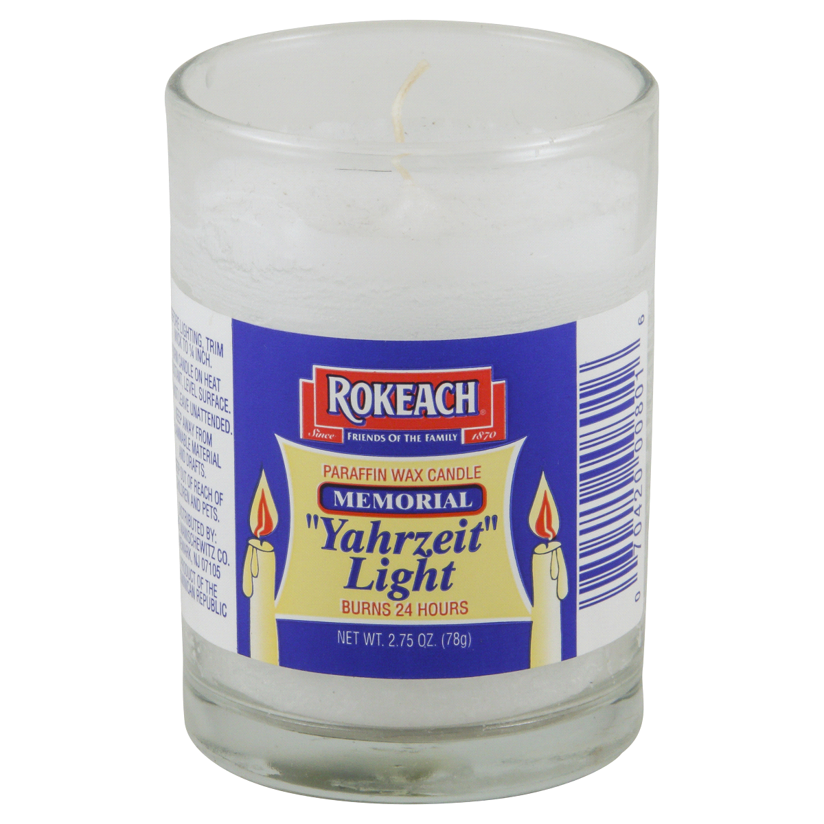 slide 1 of 4, Rokeach Memorial Yahrzeit Light Candle, 2.75 oz