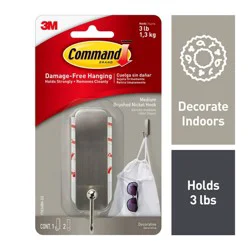 Command Damage-Free Hanging Medium Decorative Brushed Nickel Hook for Holiday Decoration