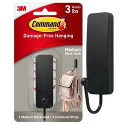 Command Medium Sized Decorative Hook Black: Plastic Painted Hook with Command Strips, 3 lb Capacity, 1 Pack