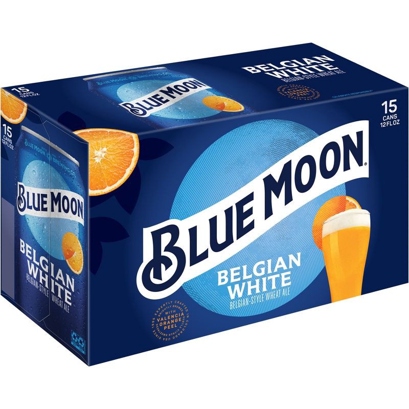 slide 1 of 6, Blue Moon Belgian White Wheat Ale Beer - 15pk/12 fl oz Cans, 15 ct; 12 fl oz