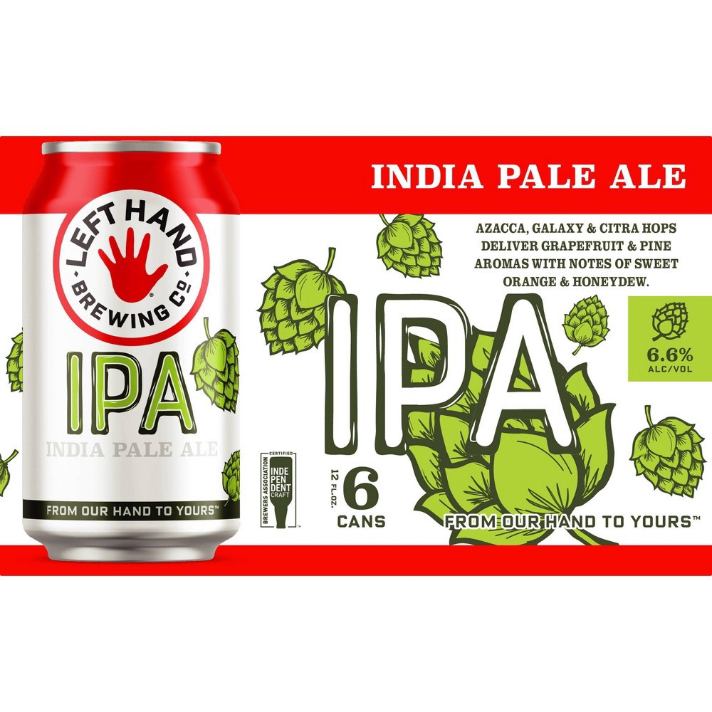 slide 7 of 10, Left Hand Brewing Co. Left Hand IPA Beer - 6pk/12 fl oz Cans, 6 ct; 12 fl oz
