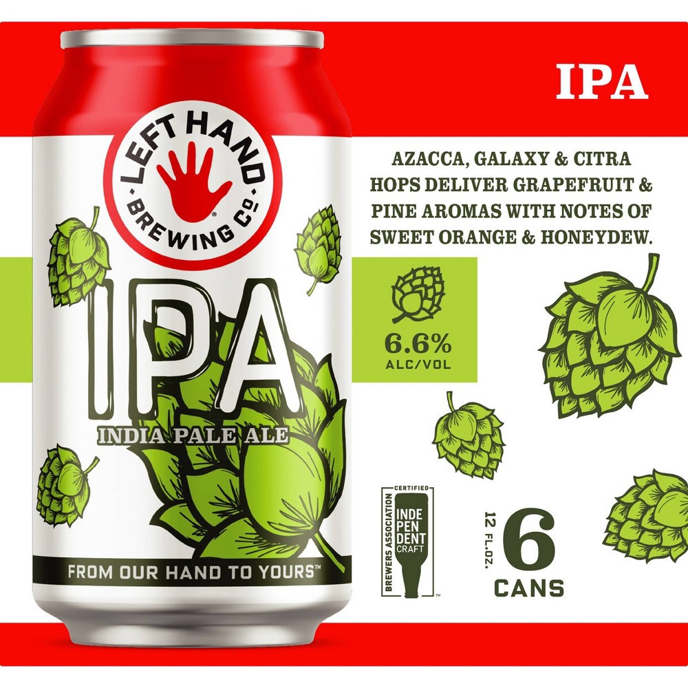 slide 8 of 10, Left Hand Brewing Co. Left Hand IPA Beer - 6pk/12 fl oz Cans, 6 ct; 12 fl oz