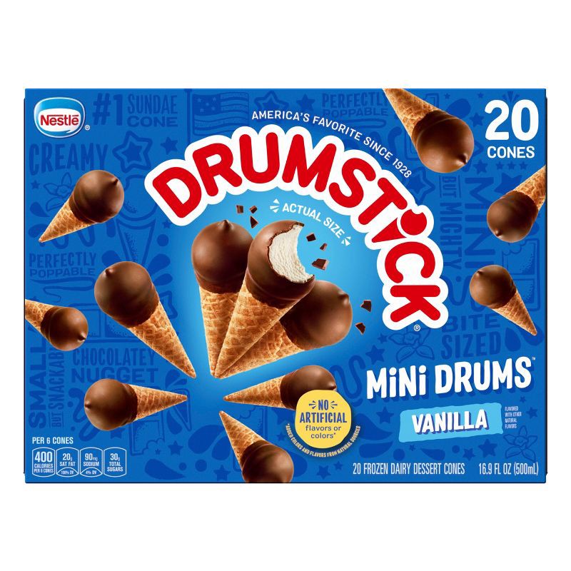 slide 2 of 13, Nestle Drumstick Mini Drums Frozen Sundae Cones Vanilla - 20ct, 20 ct