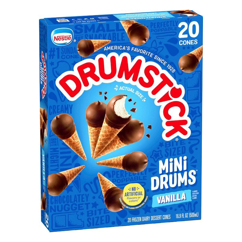 slide 13 of 14, Nestle Drumstick Mini Drums Frozen Sundae Cones Vanilla - 16.9 fl oz/20ct, 16.9 fl oz, 20 ct