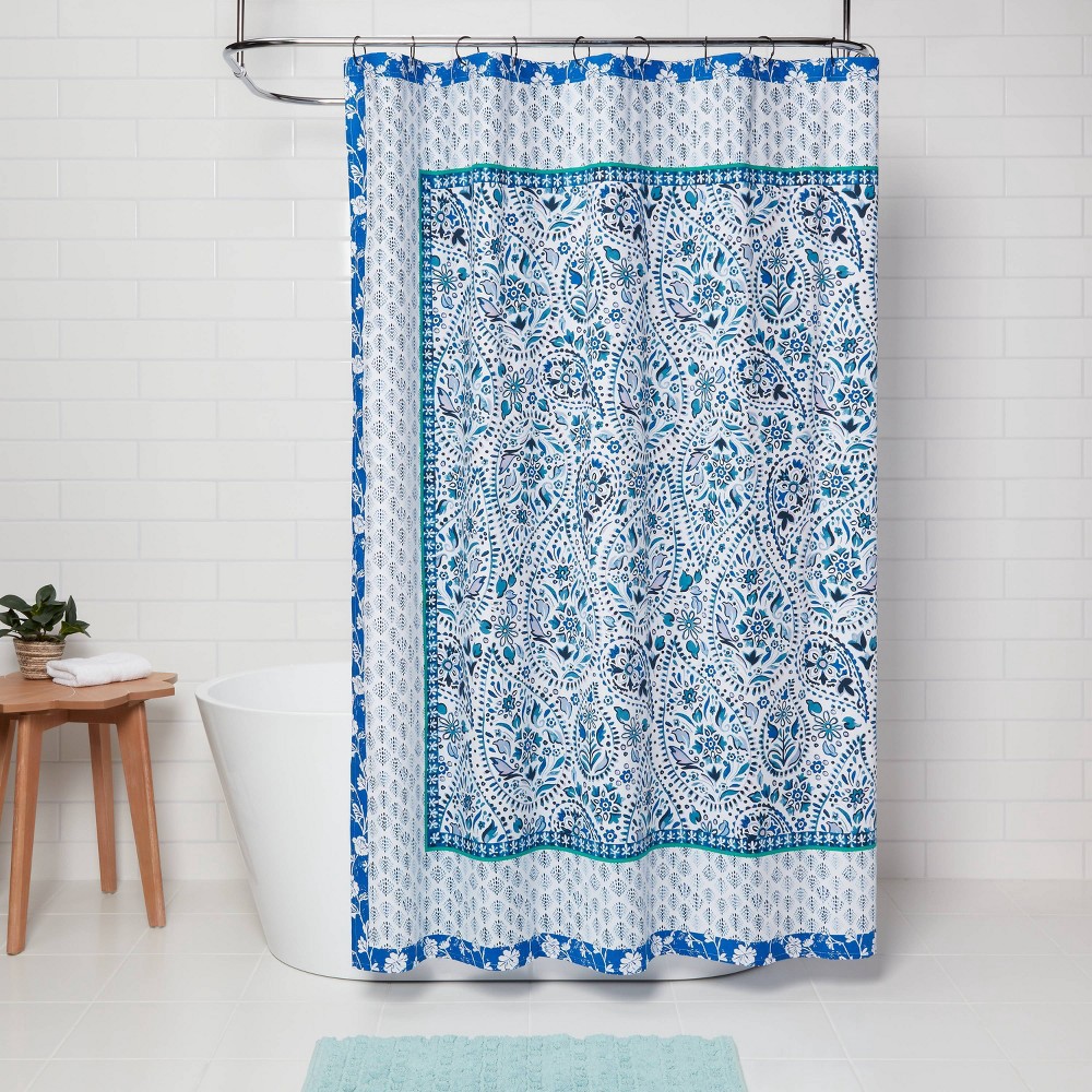 slide 4 of 4, Bandana Print Shower Curtain Blue - Opalhouse, 1 ct
