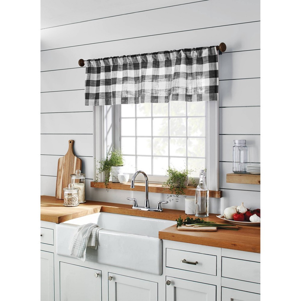 slide 2 of 3, 1pc 54"x15" Light Filtering Gingham Window Valance Gray/White - Threshold, 1 ct