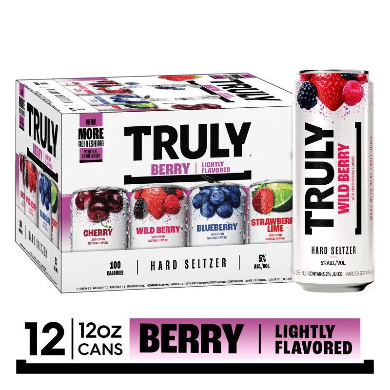 slide 3 of 8, Truly Spiked & Sparkling Truly Hard Seltzer Berry Mix Pack - 12pk/12 fl oz Slim Cans, 12 ct; 12 fl oz