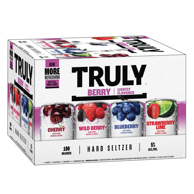 slide 4 of 8, Truly Spiked & Sparkling Truly Hard Seltzer Berry Mix Pack - 12pk/12 fl oz Slim Cans, 12 ct; 12 fl oz