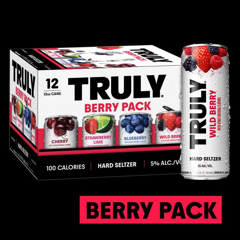 slide 7 of 8, Truly Spiked & Sparkling Truly Hard Seltzer Berry Mix Pack - 12pk/12 fl oz Slim Cans, 12 ct; 12 fl oz