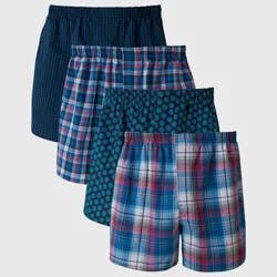 Hanes Premium Men's Stretch Woven Boxer Shorts 4pk - Blue/Green M: Tagless, Lightweight, Plaid Pattern