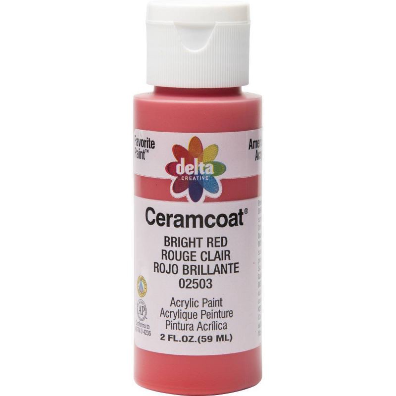 slide 1 of 5, 2 fl oz Acrylic Craft Paint Bright Red - Delta Ceramcoat: Low-Odor, Multi-Surface, Non-Toxic, Water-Based, Age 13+, 2 fl oz