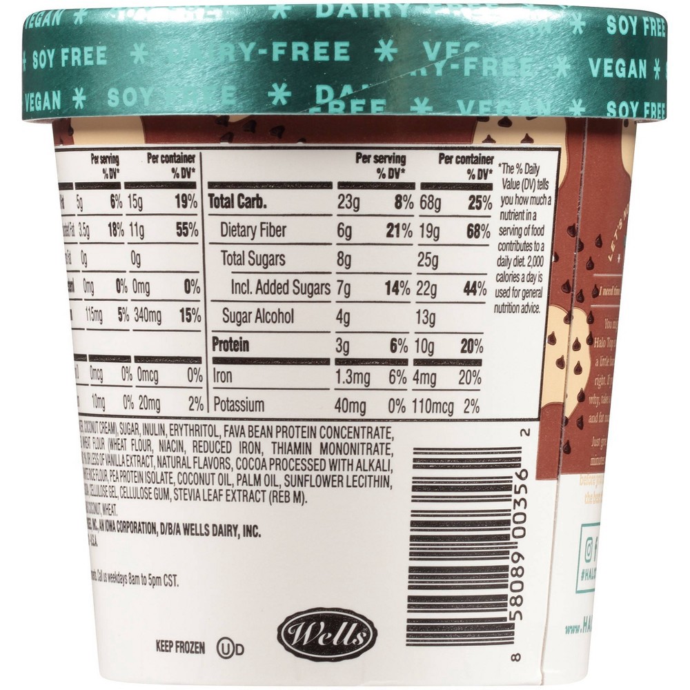 slide 2 of 3, Halo Top Dairy-Free Chocolate Chip Cookie Dough Frozen Dessert - 16oz, 16 oz