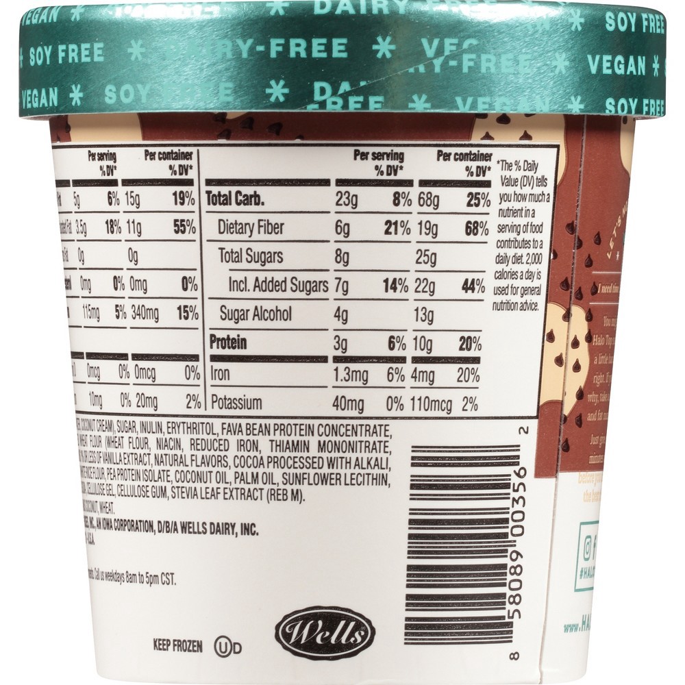 slide 3 of 3, Halo Top Dairy-Free Chocolate Chip Cookie Dough Frozen Dessert - 16oz, 16 oz