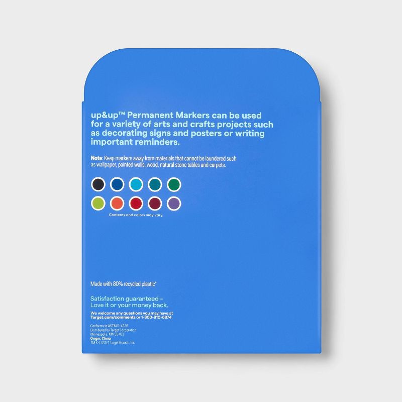 slide 3 of 4, 10ct Permanent Markers Fine Tip - up&up™: Best School Supplies for Kids, Multicolored, Water-Resistant, Art & Office Use, 10 ct