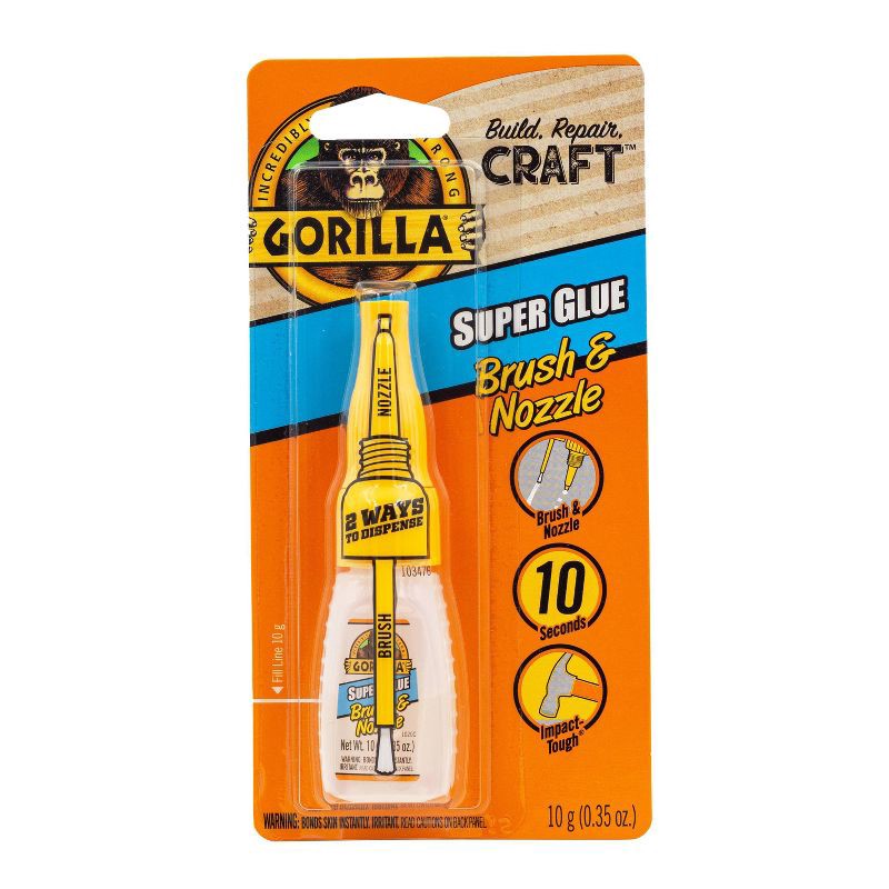 slide 1 of 4, Gorilla Glue .35oz Super Glue with Brush & Nozzle: Fast Drying Clear Adhesive for Art, Stationery, Office Use, 0.35 oz