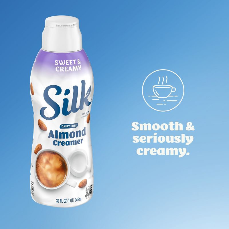 slide 3 of 12, Silk Sweet & Creamy Almond Creamer - 32 fl oz (1qt) Bottle, 32 fl oz, 1 qt