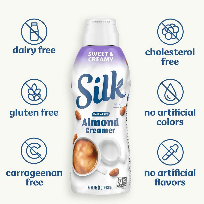 slide 2 of 12, Silk Sweet & Creamy Almond Creamer - 32 fl oz (1qt) Bottle, 32 fl oz, 1 qt