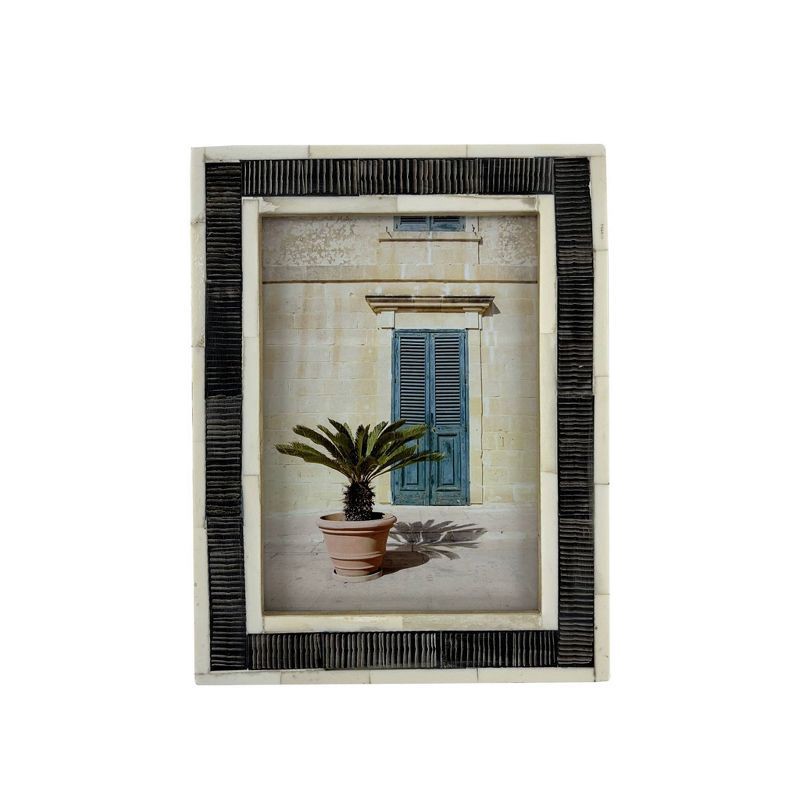 slide 1 of 4, 5" x 7" Scratched Bone Photo Frame Light Brown - Threshold™: Modern Style, Hand-Carved, MDF Material, Tabletop Display, 1 ct