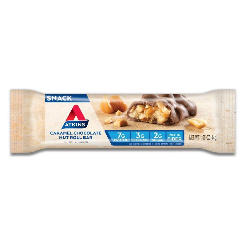 slide 2 of 6, Atkins Caramel Chocolate Nut Roll Snack Bar Value Pack - 8ct/12.4oz, 8 ct; 12.4 oz