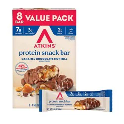 Atkins Caramel Chocolate Nut Roll Whey Protein Snack Bar Value Pack - 7g Protein - 8ct