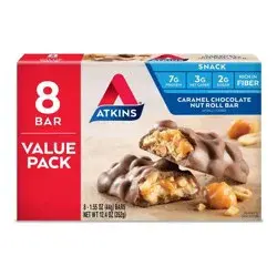 Atkins Caramel Chocolate Nut Roll Snack Bar Value Pack - 8ct/12.4oz
