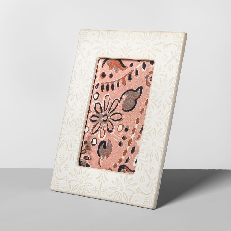 slide 2 of 2, 4" x 6" Embossed Ceramic Frame White - Threshold™, 1 ct