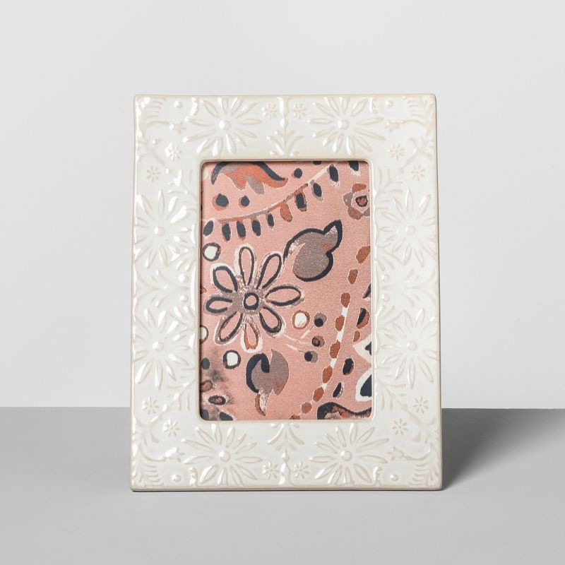 slide 1 of 2, 4" x 6" Embossed Ceramic Frame White - Threshold™, 1 ct