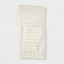 Textured Faux Fur Reversible Throw Blanket Cream - Threshold™: Soft, Cozy for Couch & Bed, Modern Style