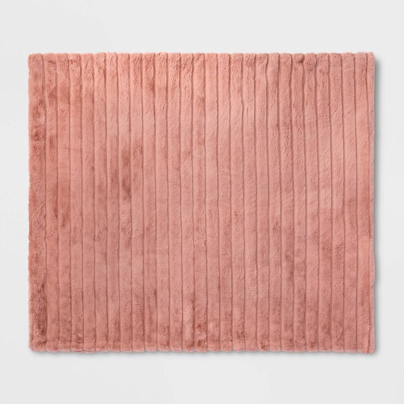slide 2 of 3, Textured Faux Fur Reversible Throw Blanket Pink - Threshold™, 1 ct