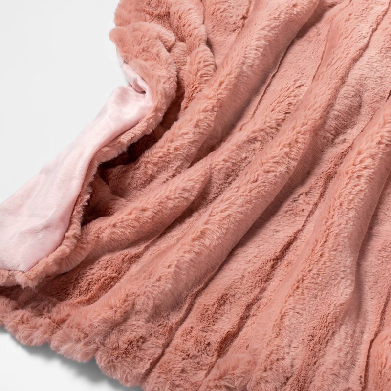 slide 3 of 3, Textured Faux Fur Reversible Throw Blanket Pink - Threshold™, 1 ct