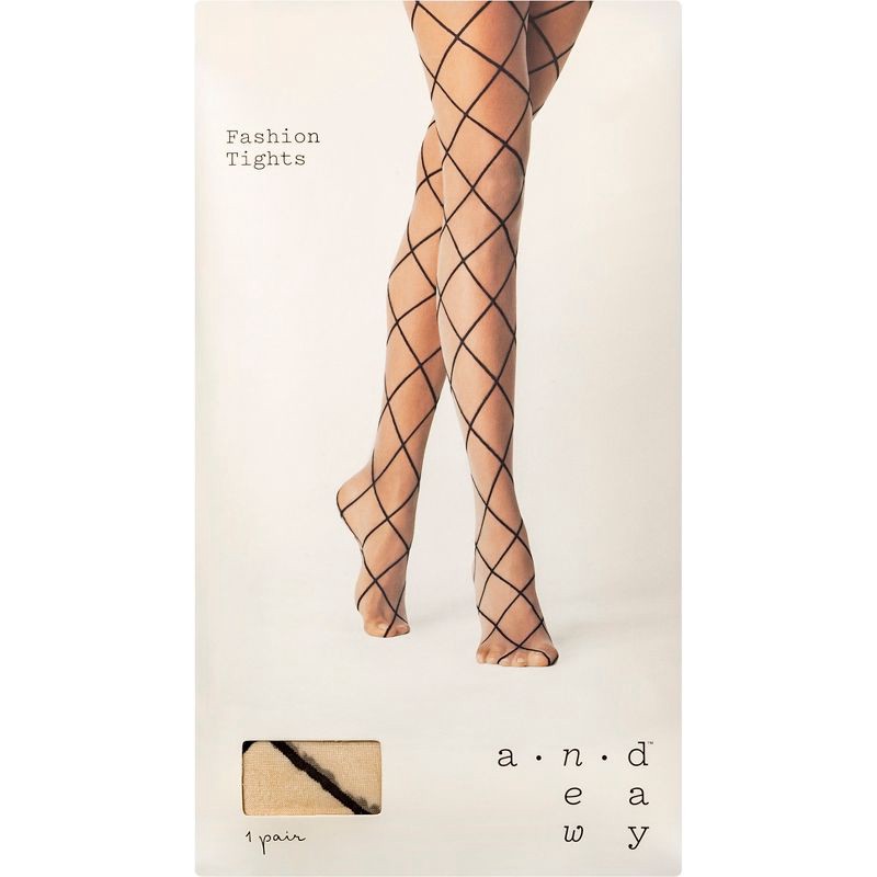 slide 2 of 2, Women's Diamond Shift Sheer Tights - A New Day™ Honey Beige S/M, 1 ct