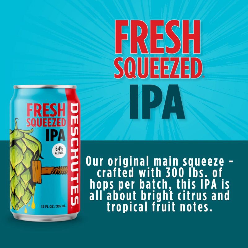 slide 3 of 6, Deschutes Brewery Deschutes Fresh Squeezed IPA Beer - 6pk/12 fl oz Cans, 6 ct; 12 fl oz