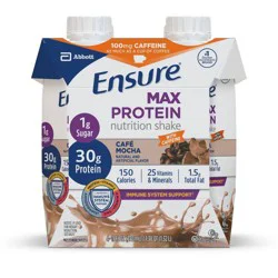 Ensure Max Protein Nutrition Shake Cafe Mocha Caffeinated - 30g Protein - 11 fl oz/4pk