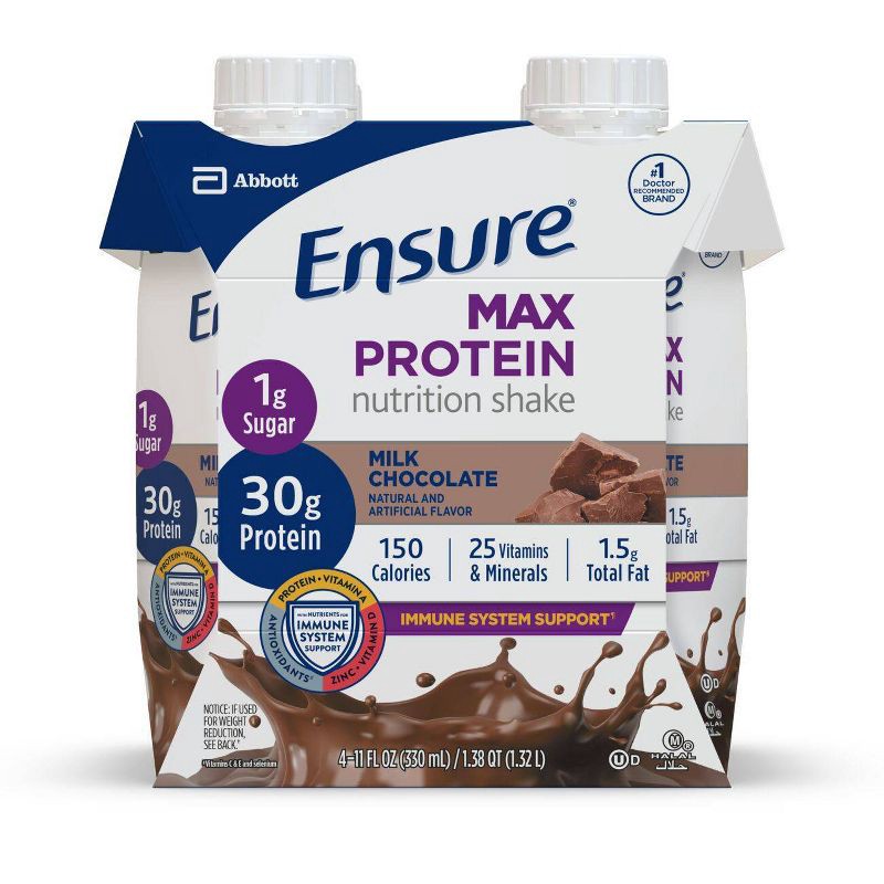 slide 1 of 12, Ensure Max 30g Protein Nutrition Shake - Chocolate - 44 fl oz/4pk, 30 gram, 44 fl oz, 4 ct