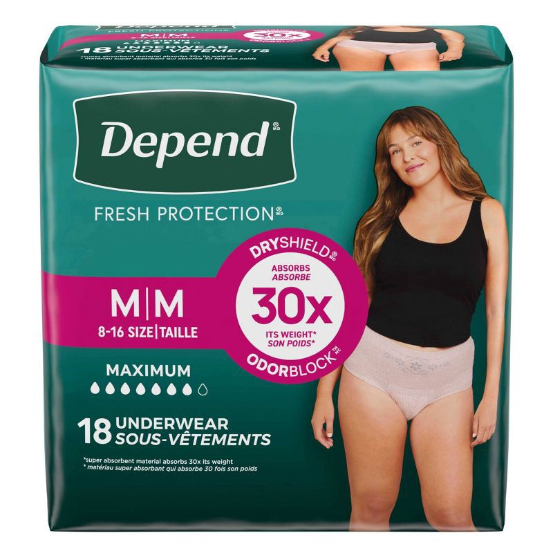 slide 2 of 7, Depend Fresh Protection Adult Incontinence & Postpartum Underwear for Women - Maximum Absorbency - M - Blush - 18ct, 18 ct