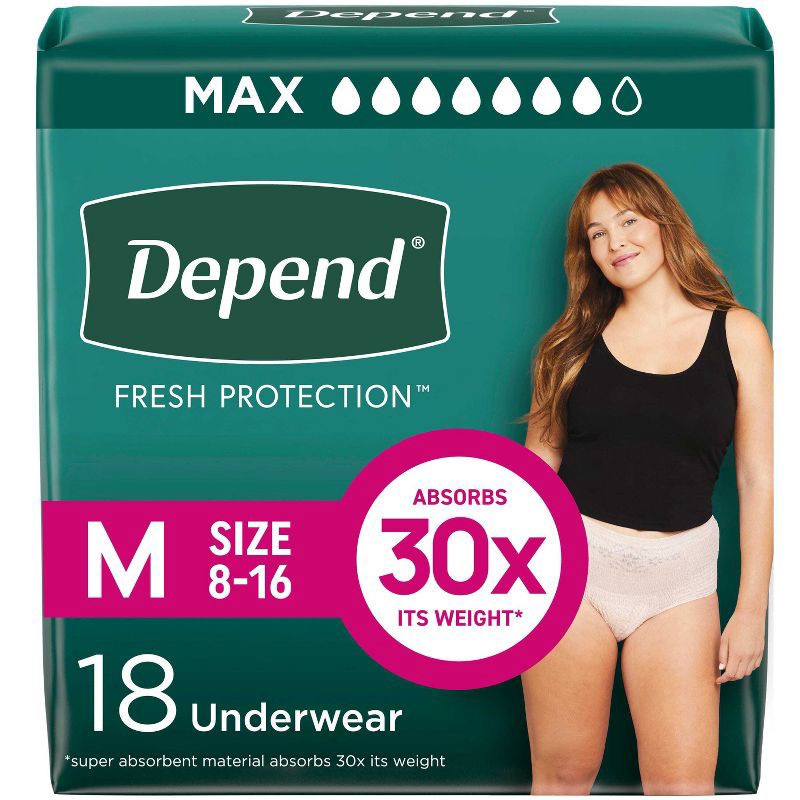 slide 1 of 7, Depend Fresh Protection Adult Incontinence & Postpartum Underwear for Women - Maximum Absorbency - M - Blush - 18ct, 18 ct