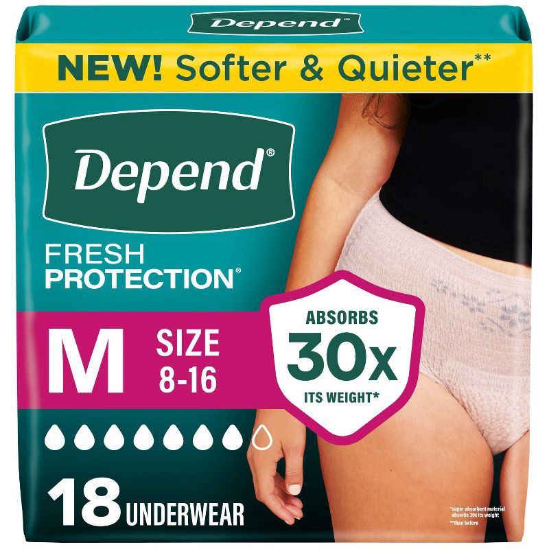 slide 1 of 11, Depend Fresh Protection Adult Incontinence & Postpartum Underwear for Women - Maximum Absorbency - M - Blush - 18ct, 18 ct