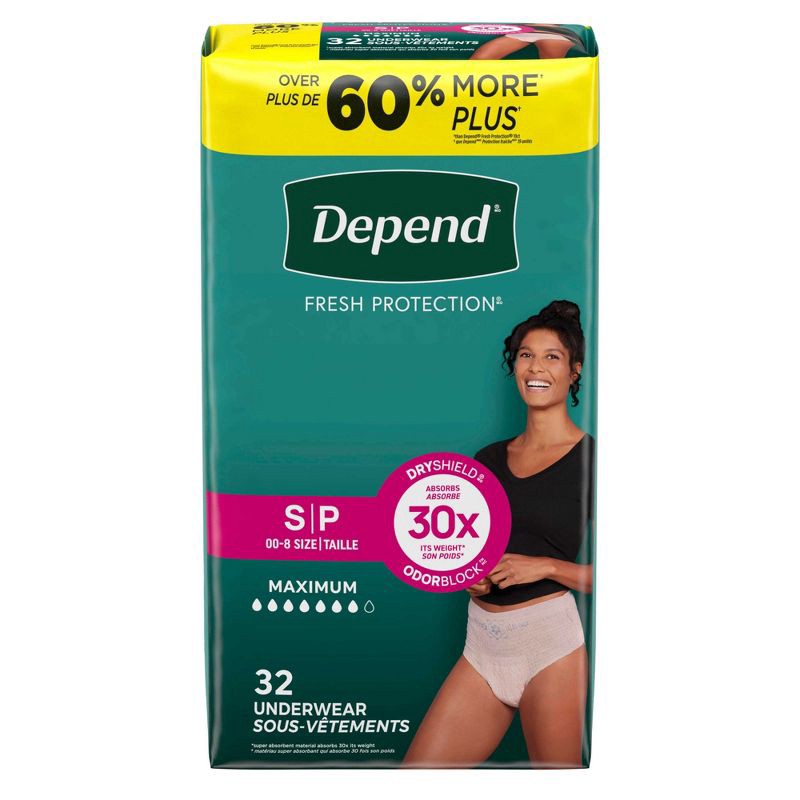 slide 2 of 7, Depend Fresh Protection Adult Incontinence & Postpartum Underwear for Women - Maximum Absorbency - S - Blush - 32ct, 32 ct