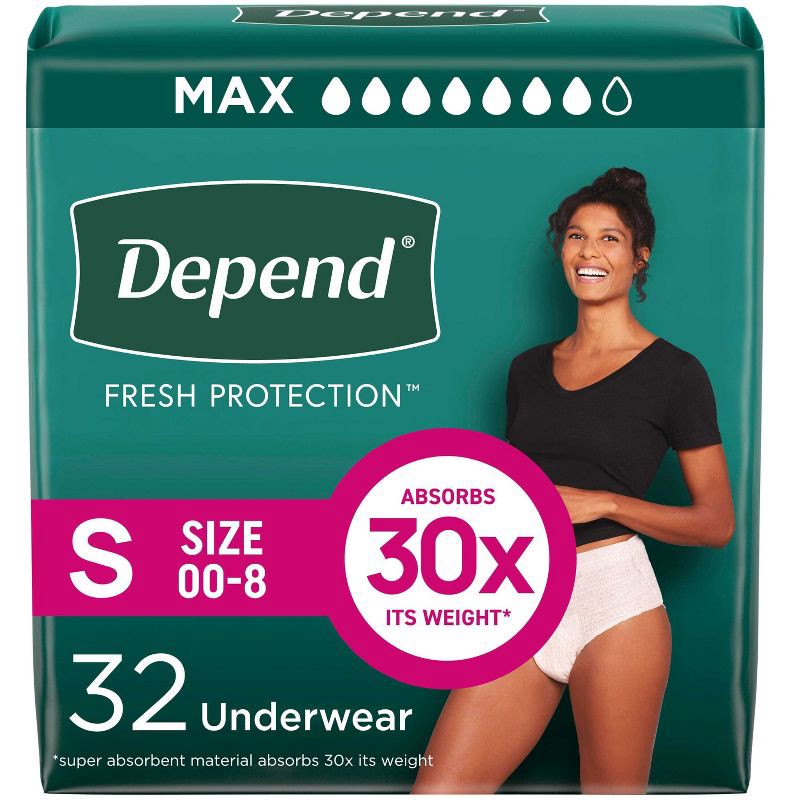slide 1 of 7, Depend Fresh Protection Adult Incontinence & Postpartum Underwear for Women - Maximum Absorbency - S - Blush - 32ct, 32 ct