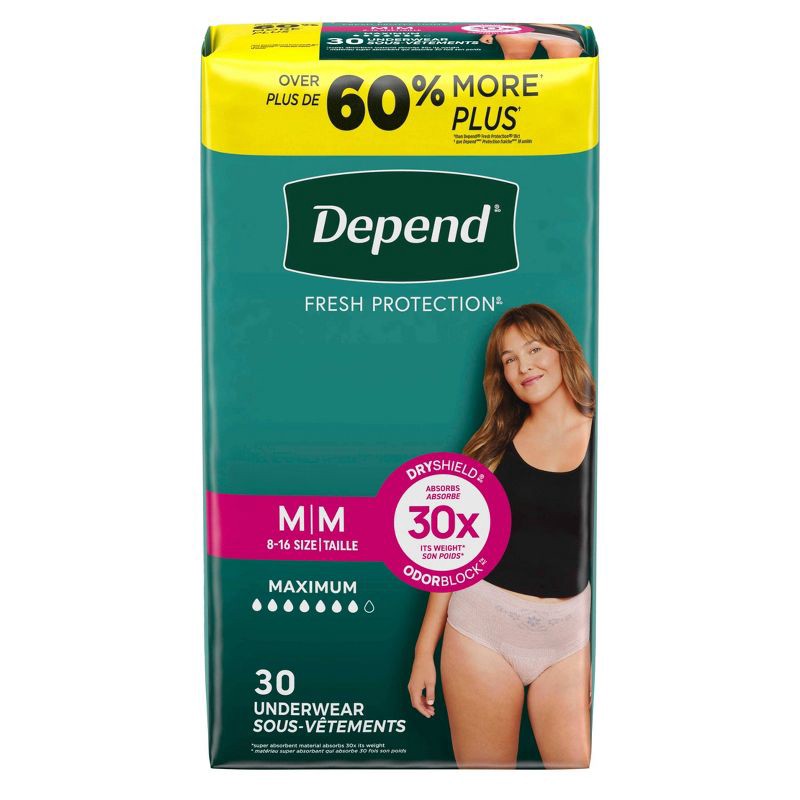 slide 2 of 7, Depend Fresh Protection Adult Incontinence & Postpartum Underwear for Women - Maximum Absorbency - M - Blush - 30ct, 30 ct