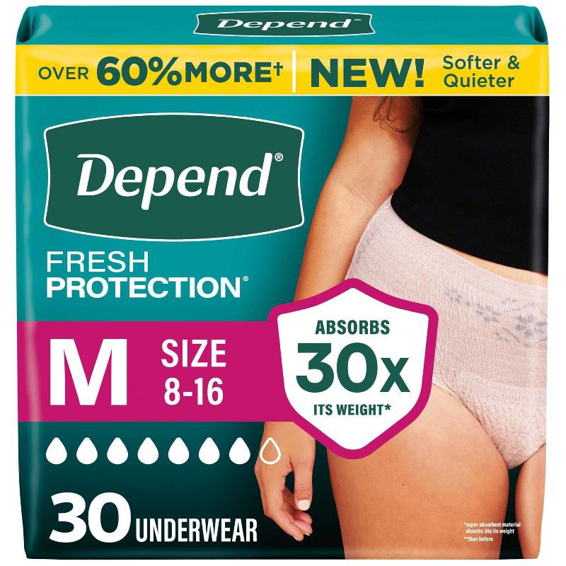 slide 1 of 10, Depend Fresh Protection Adult Incontinence & Postpartum Underwear for Women - Maximum Absorbency - M - Blush - 30ct, 30 ct