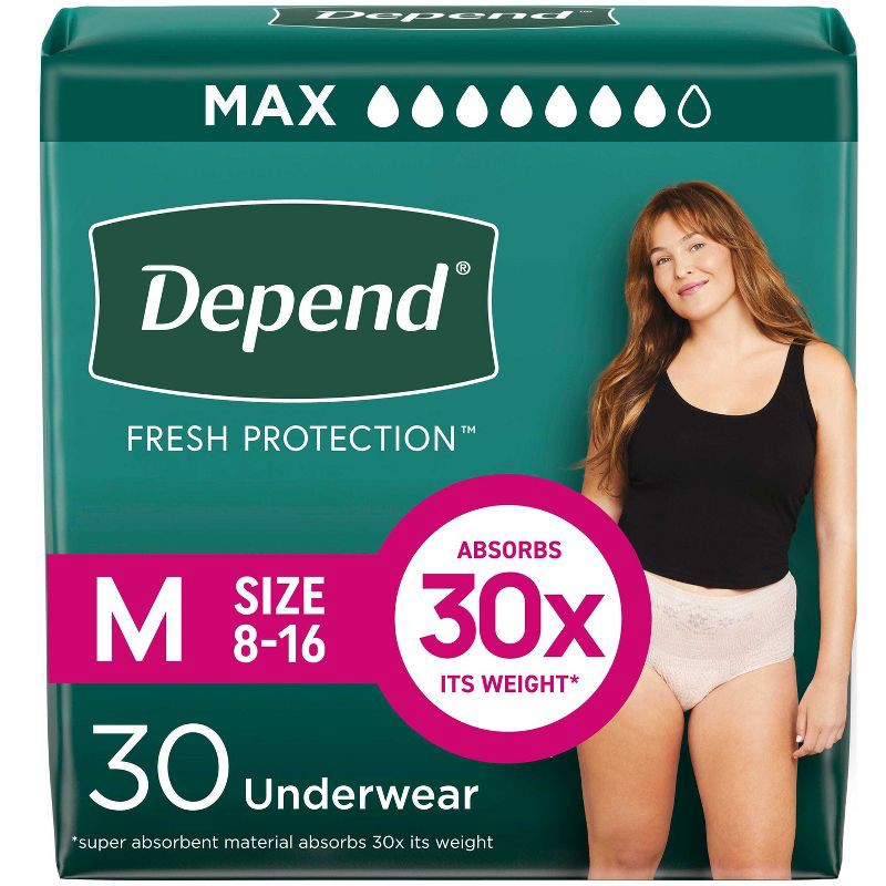 slide 1 of 7, Depend Fresh Protection Adult Incontinence & Postpartum Underwear for Women - Maximum Absorbency - M - Blush - 30ct, 30 ct