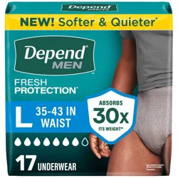 Depend Fresh Protection Adult Incontinence Disposable Underwear for Men - Maximum Absorbency - L - Gray - 17ct
