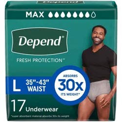 Depend Fresh Protection Adult Incontinence Disposable Underwear for Men - Maximum Absorbency - L - Gray - 17ct