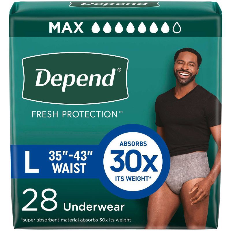 slide 1 of 8, Depend Fresh Protection Adult Incontinence Disposable Underwear for Men - Maximum Absorbency - L - Gray - 28ct, 28 ct