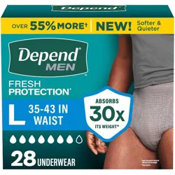 Depend Fresh Protection Adult Incontinence Disposable Underwear for Men - Maximum Absorbency - L - Gray - 28ct