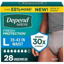 Depend Fresh Protection Adult Incontinence Disposable Underwear for Men - Maximum Absorbency - L - Gray - 28ct
