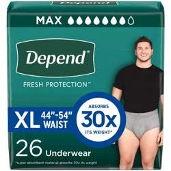 Depend Fresh Protection Adult Incontinence Disposable Underwear for Men - Maximum Absorbency - XL - Gray - 26ct