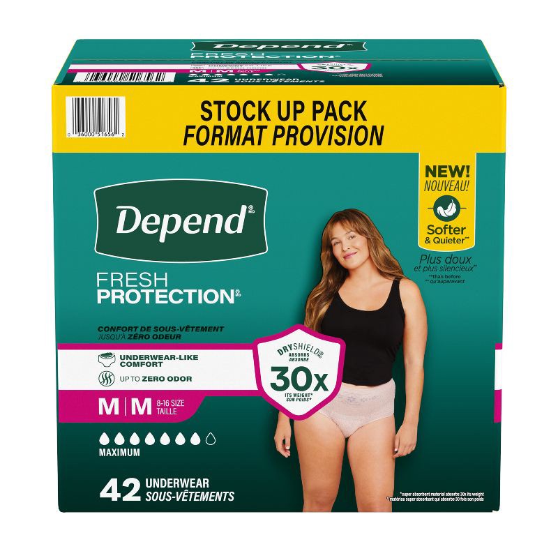 slide 1 of 10, Depend Fresh Protection Adult Incontinence & Postpartum Underwear for Women - Maximum Absorbency - M - Blush - 42ct, 42 ct