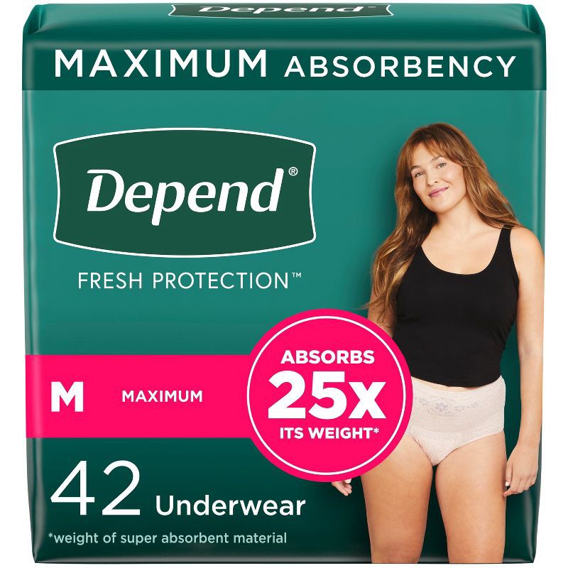 slide 1 of 7, Depend Fresh Protection Adult Incontinence & Postpartum Underwear for Women - Maximum Absorbency - M - Blush - 42ct, 42 ct